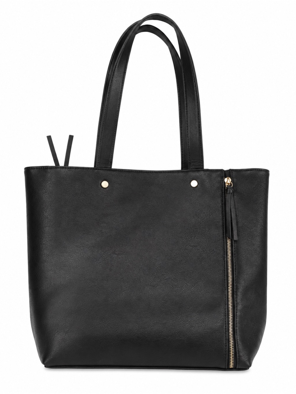 Neiman Marcus Black Vegan Leather Zip-Accent Tote